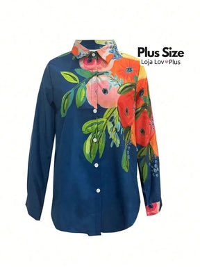 Camisa Plus Size Estilosa Floral Blusas Plus Size