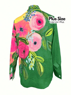 Camisa Plus Size Estilosa Floral Blusas Plus Size
