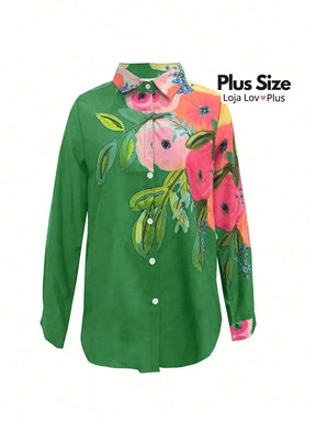 Camisa Plus Size Estilosa Floral Blusas Plus Size