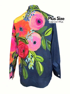 Camisa Plus Size Estilosa Floral Blusas Plus Size
