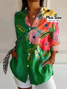Camisa Plus Size Estilosa Floral G / Verde Blusas Plus Size