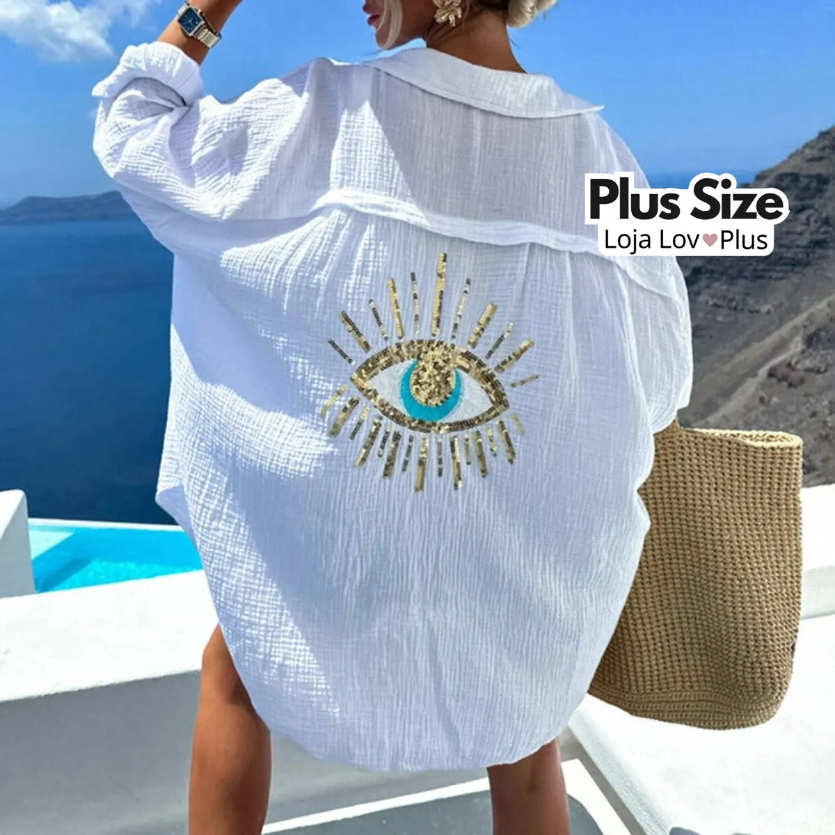 Camisa Plus Size Olho Grego Bordado G / Branco Blusas Plus Size