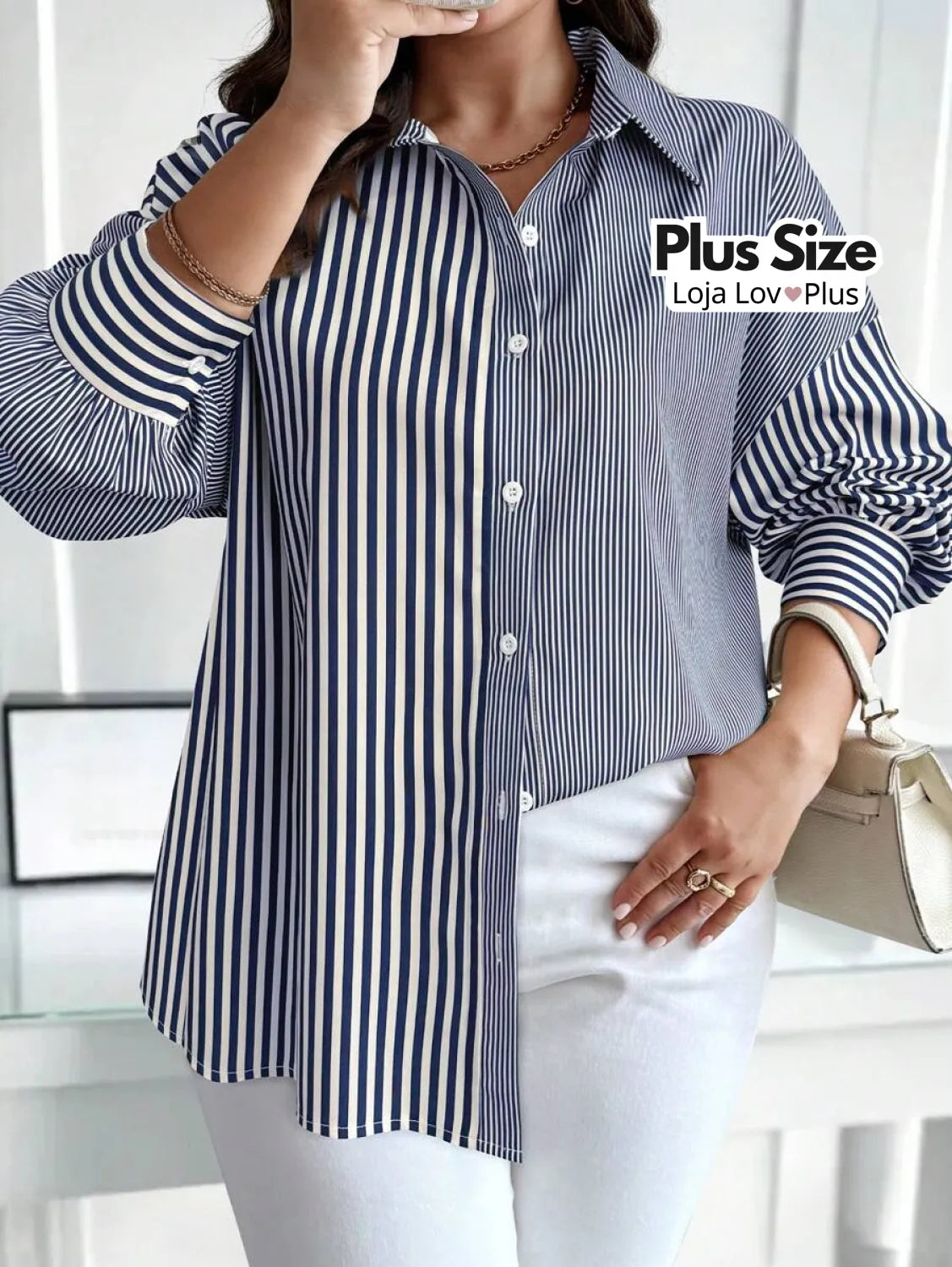 Camisa Plus Size Social Sofisticada G / Azul Marinho Blusas Plus Size