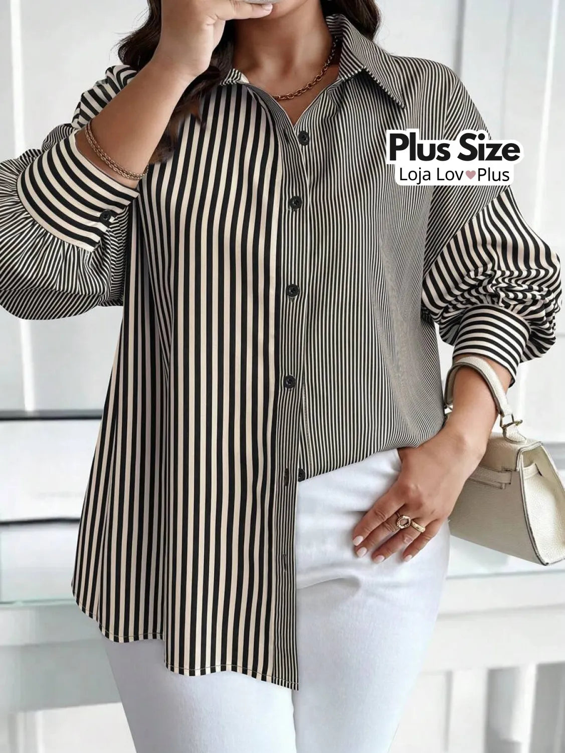 Camisa Plus Size Social Sofisticada G / Preto Blusas Plus Size