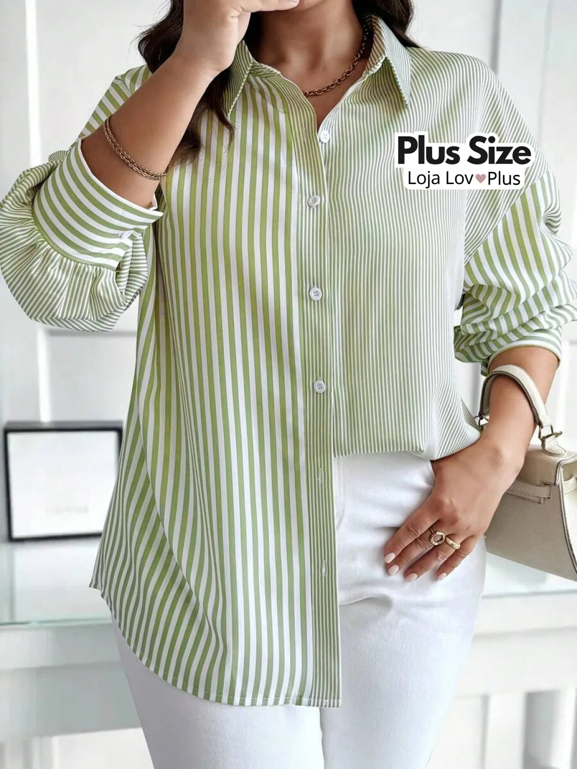 Camisa Plus Size Social Sofisticada G / Verde Blusas Plus Size