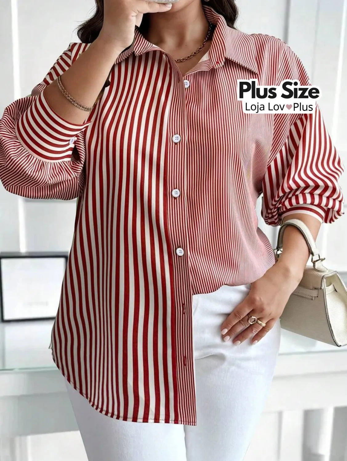 Camisa Plus Size Social Sofisticada G / Vermelho Blusas Plus Size
