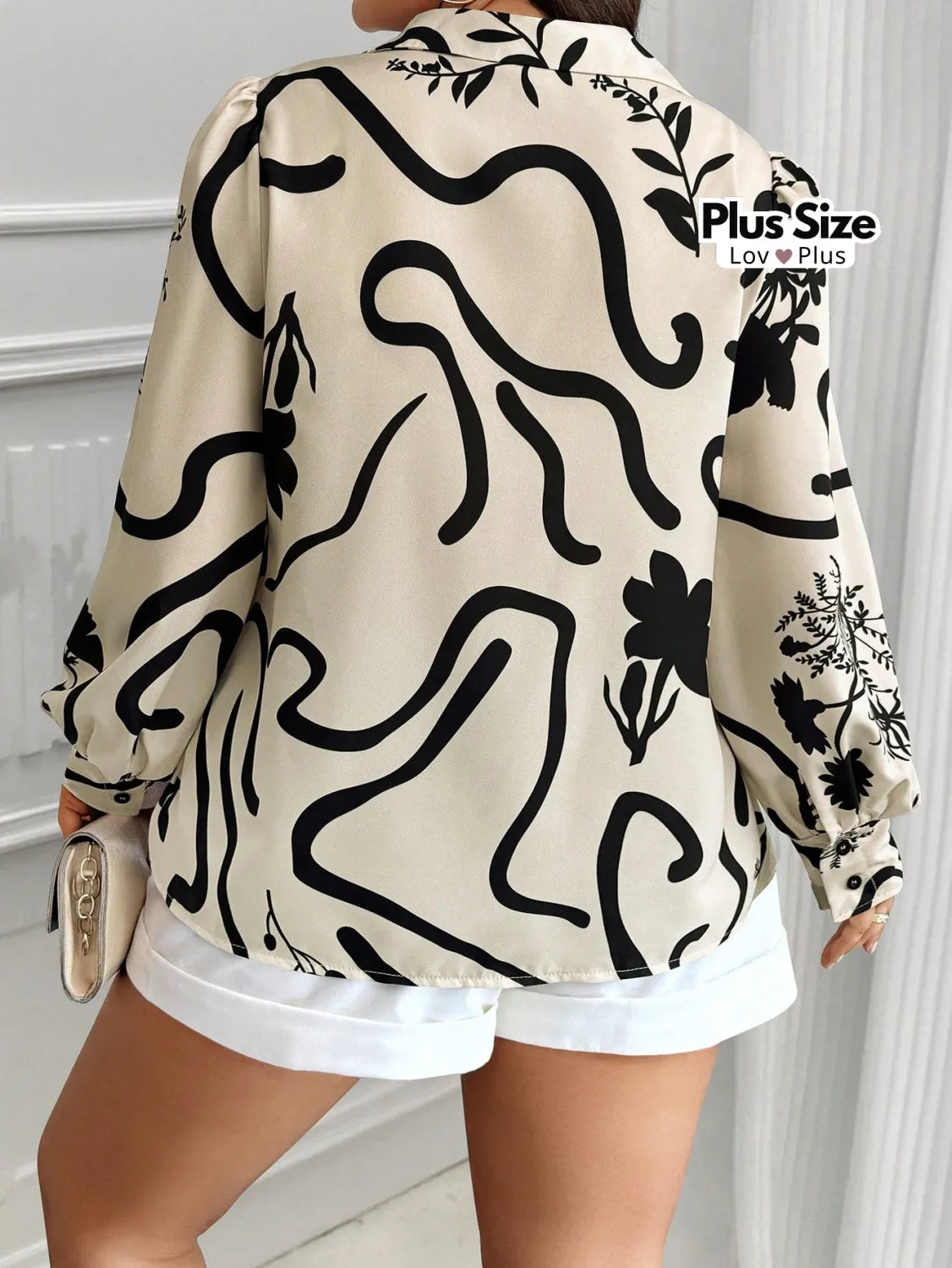 Camisa Plus Size Sofisticada de Manga Longa Blusas Plus Size