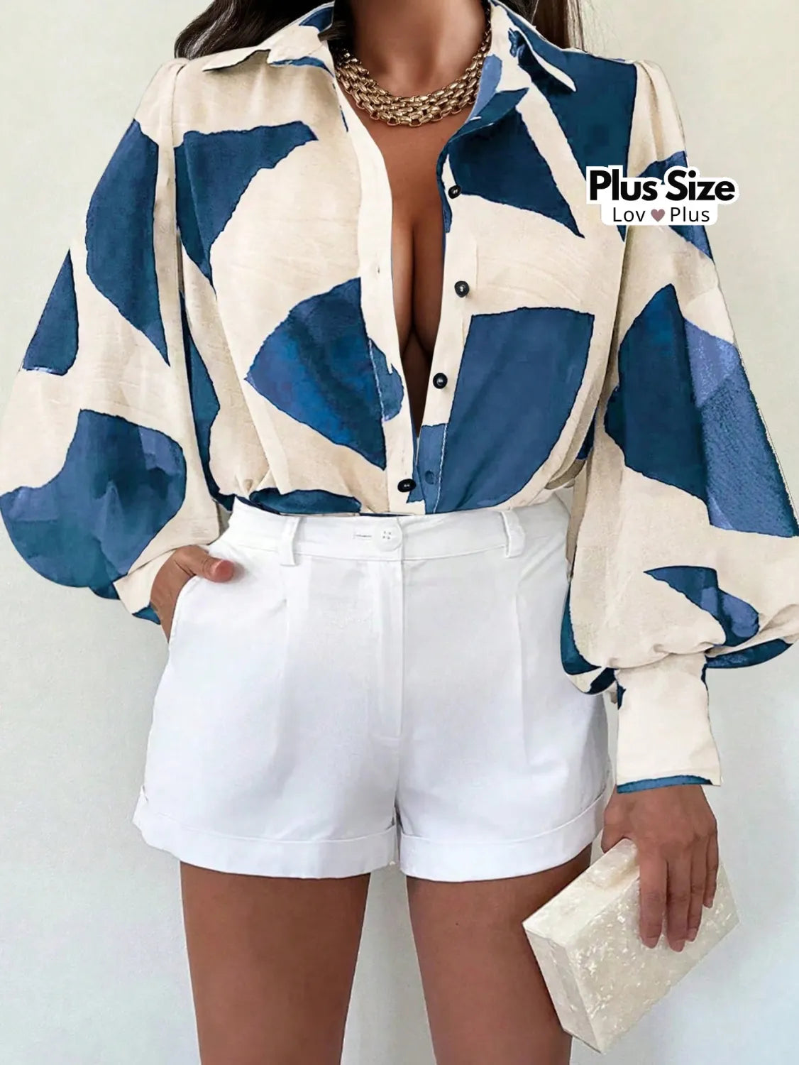 Camisa Plus Size Sofisticada de Manga Longa Blusas Plus Size