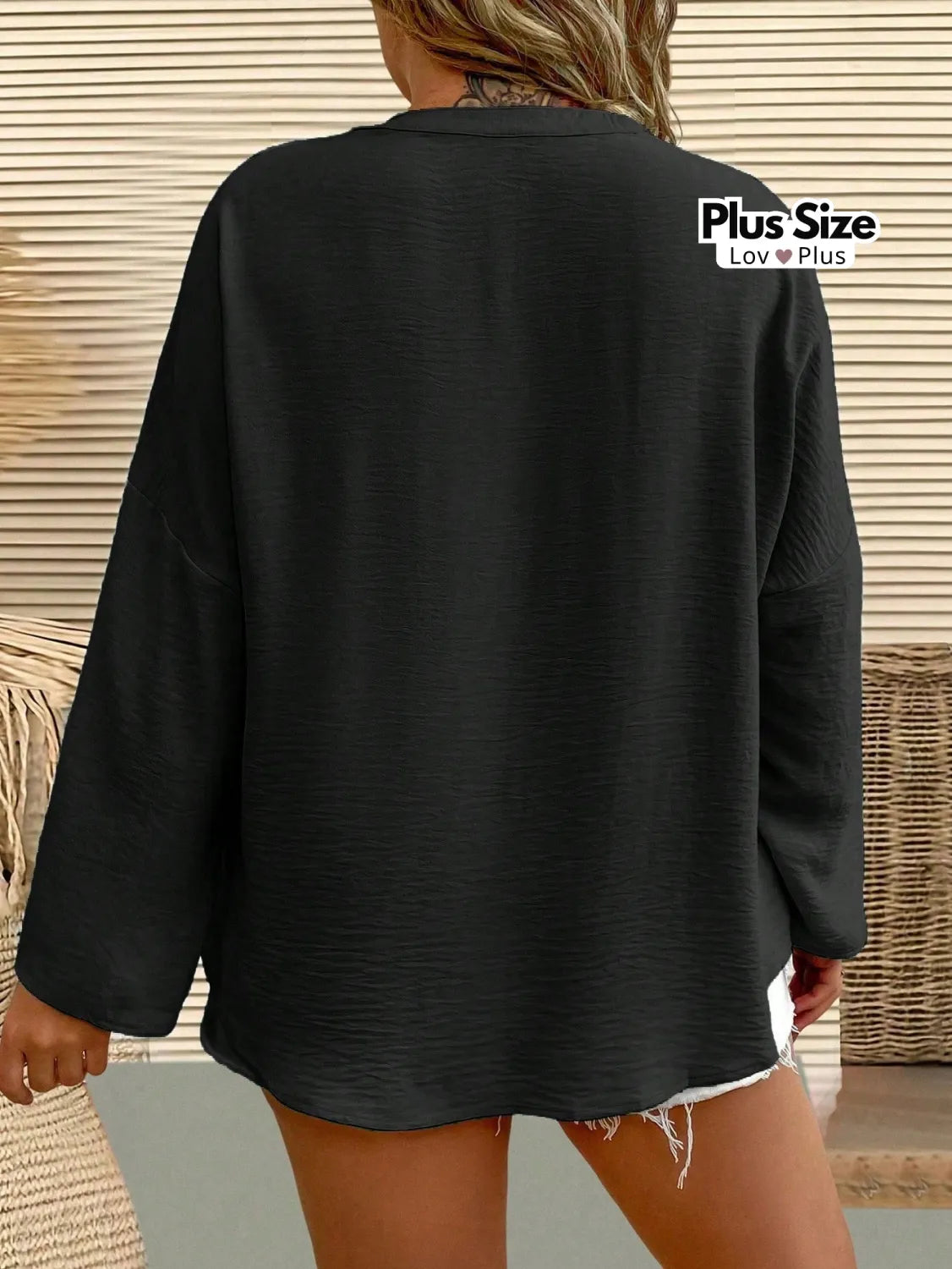 Camisa Plus Size Soltinha de Manga Dobrável Blusas Plus Size