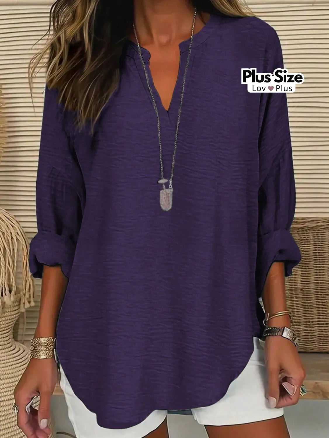 Camisa Plus Size Soltinha de Manga Dobrável G / Roxo Blusas Plus Size