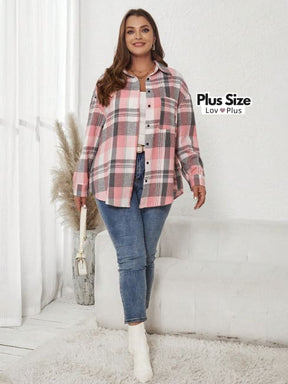 Camisa Xadrez de Botão Estilosa Plus Size - Tags: Blusas Plus Size