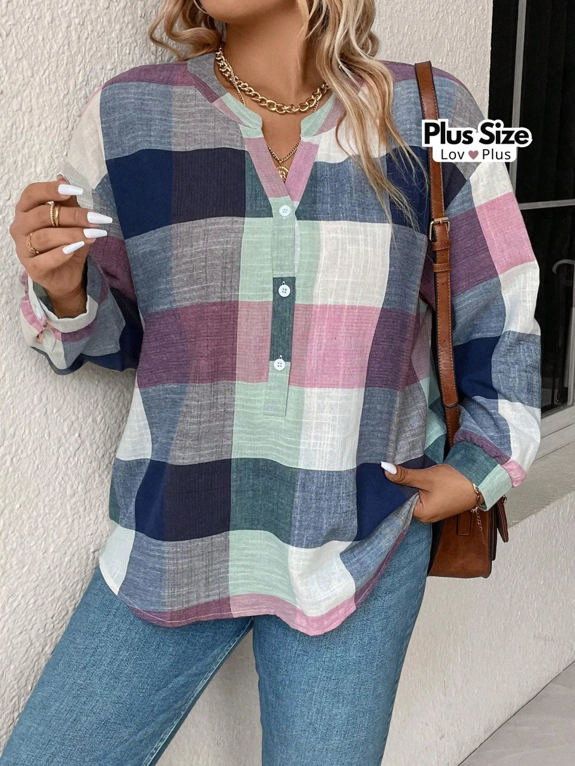 Camisa Xadrez Soltinha Plus Size G / Lilás Blusas Plus Size