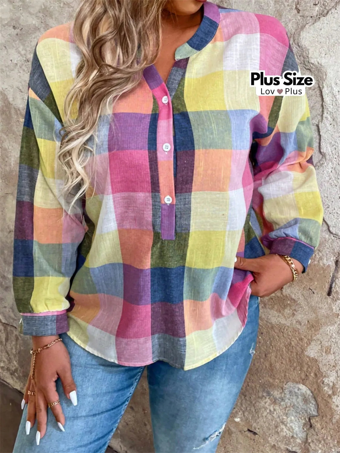 Camisa Xadrez Soltinha Plus Size G / Rosa Blusas Plus Size