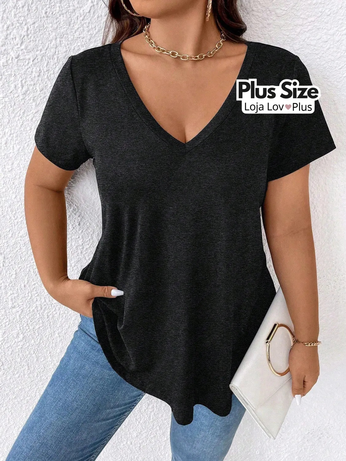 Camiseta Plus Size Básica G / Preto Blusas Plus Size