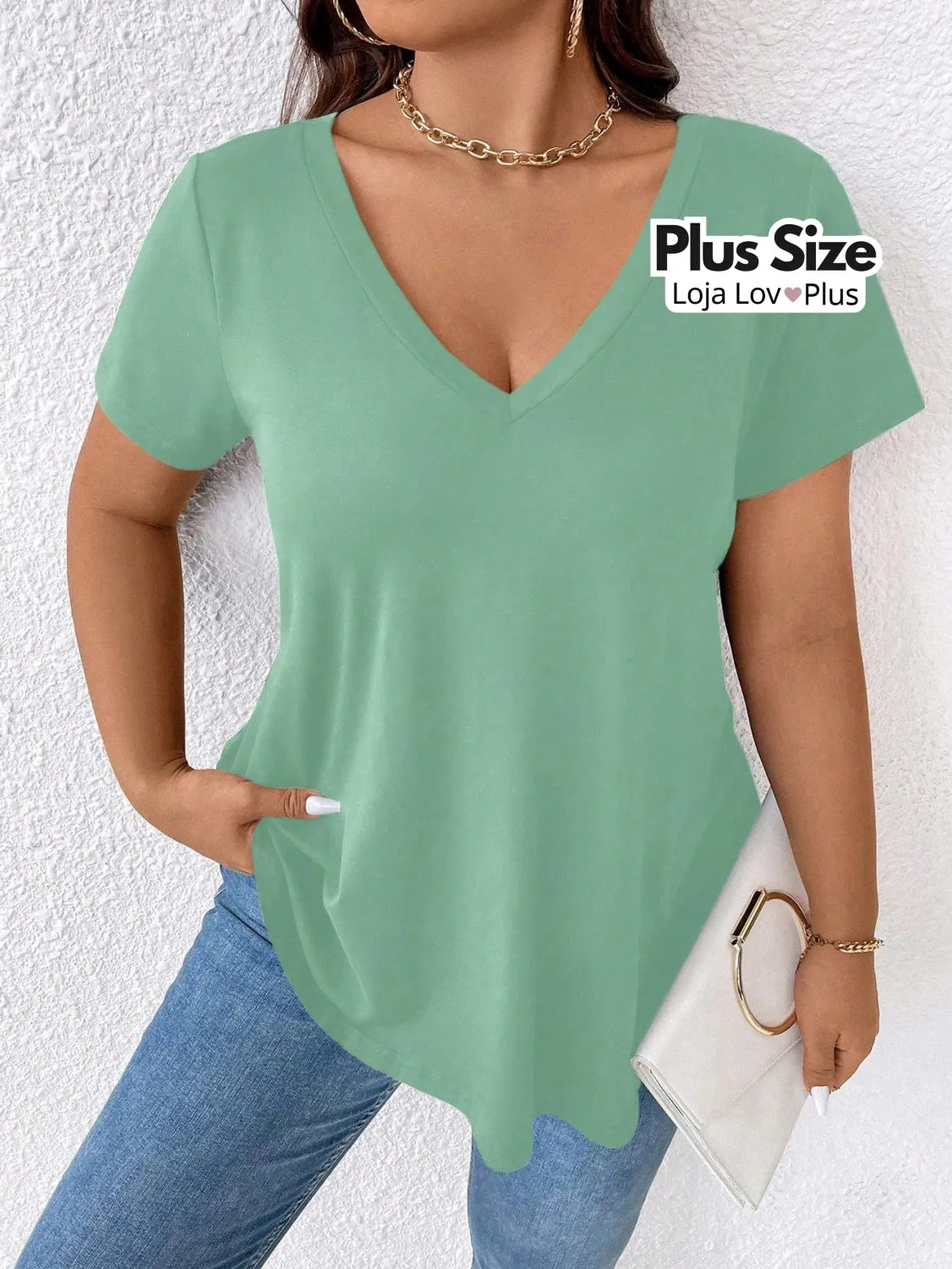 Camiseta Plus Size Básica G / Verde Menta Blusas Plus Size