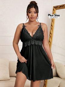 Camisola com Bojo Plus Size de Renda G1 / Preto Pijamas Plus Size