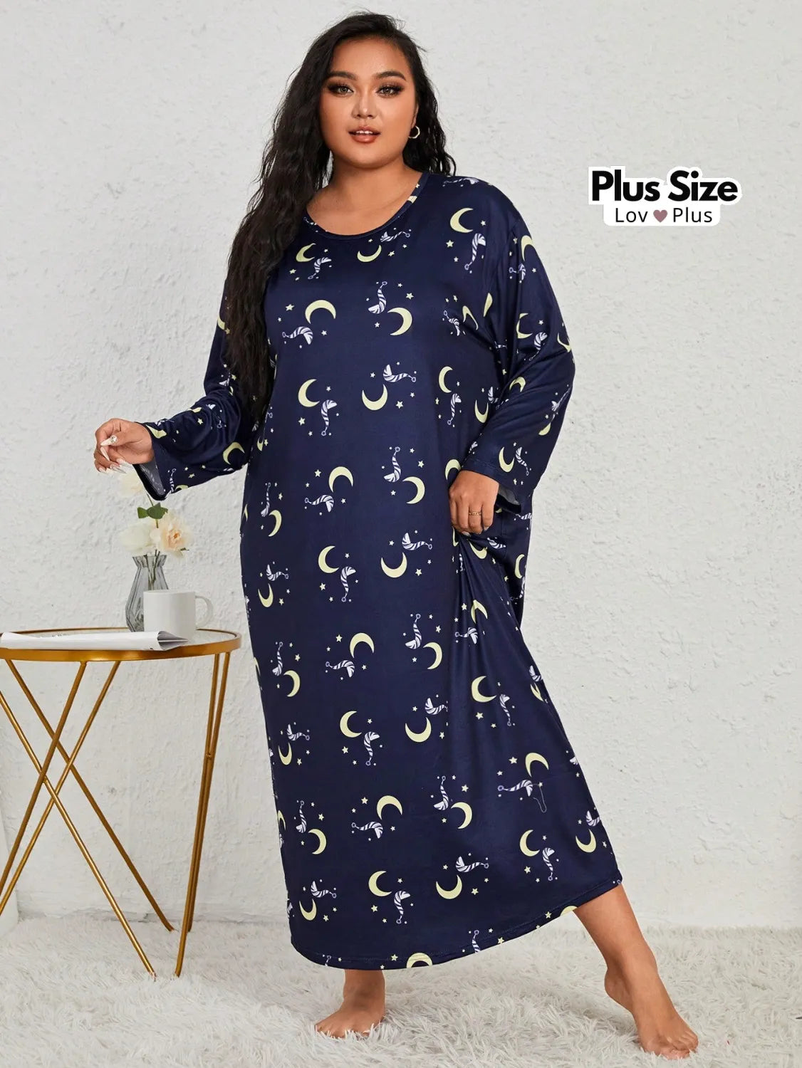 Camisola Longa Plus Size de Manga Comprida Pijamas Plus Size