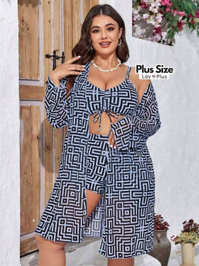Conjunto Moderno de Praia Kit - 3 Peças Plus Size - Tags: Saídas de Praia Plus Size