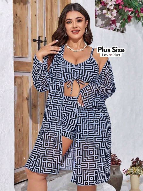 Conjunto Moderno de Praia Kit - 3 Peças Plus Size - Tags: Saídas de Praia Plus Size