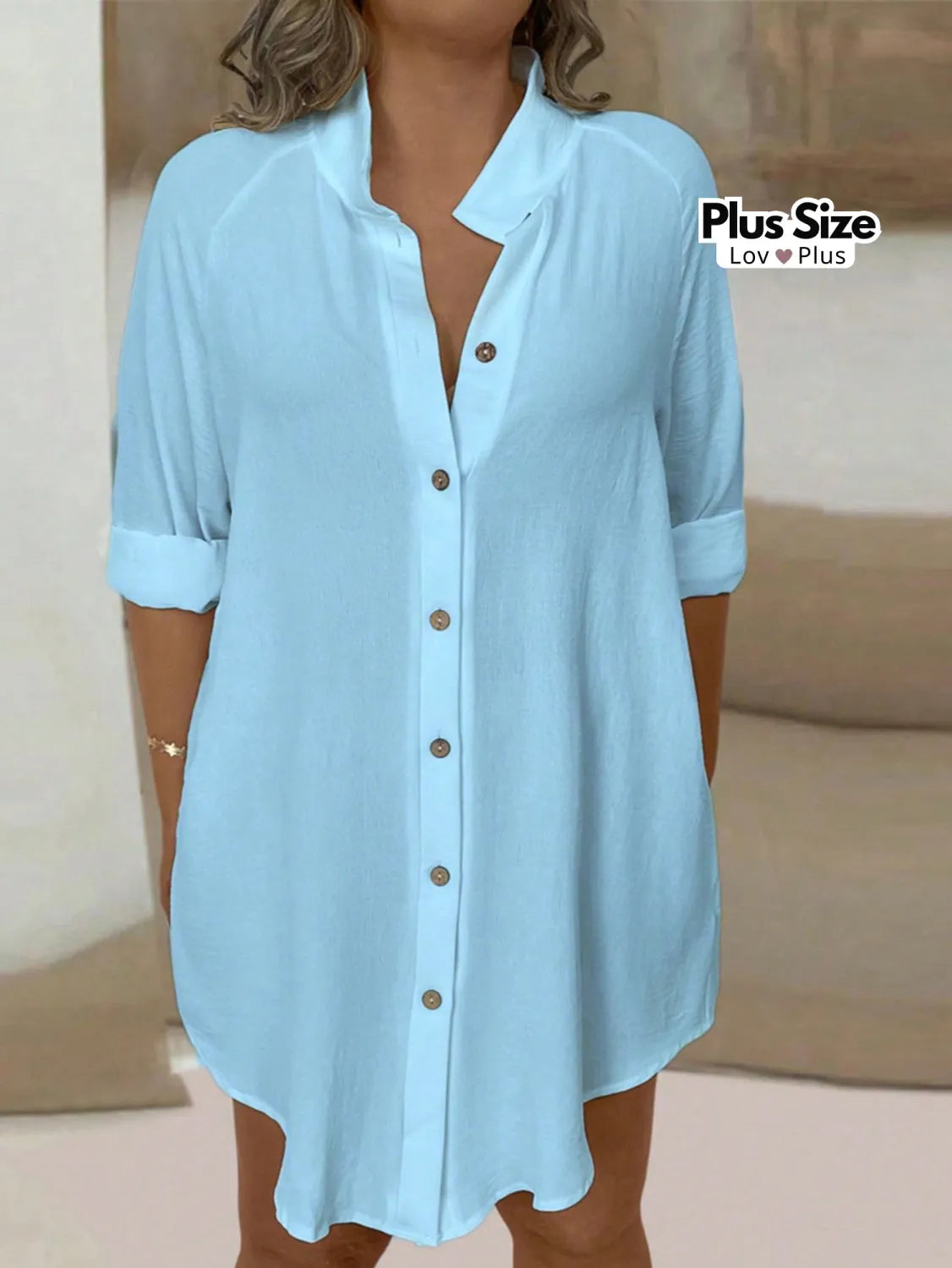 Maxi Blusa Preta Plus Size de Botões G / Azul Bebê Blusas Plus Size