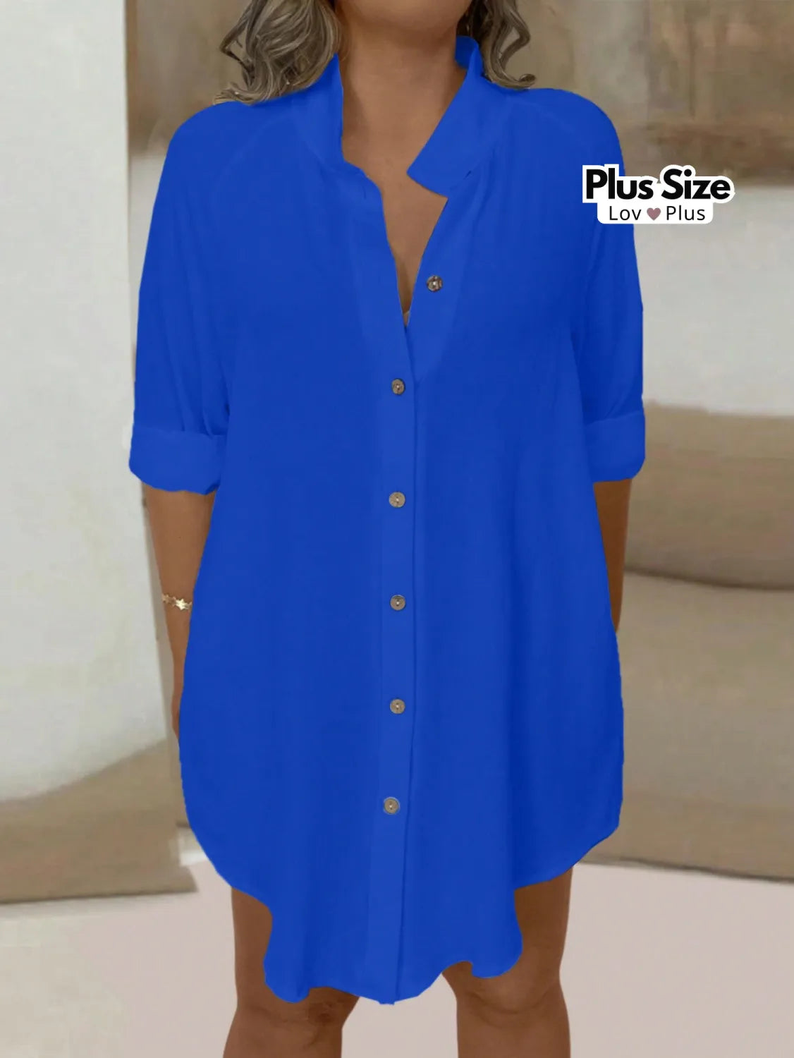 Maxi Blusa Preta Plus Size de Botões G / Azul Royal Blusas Plus Size