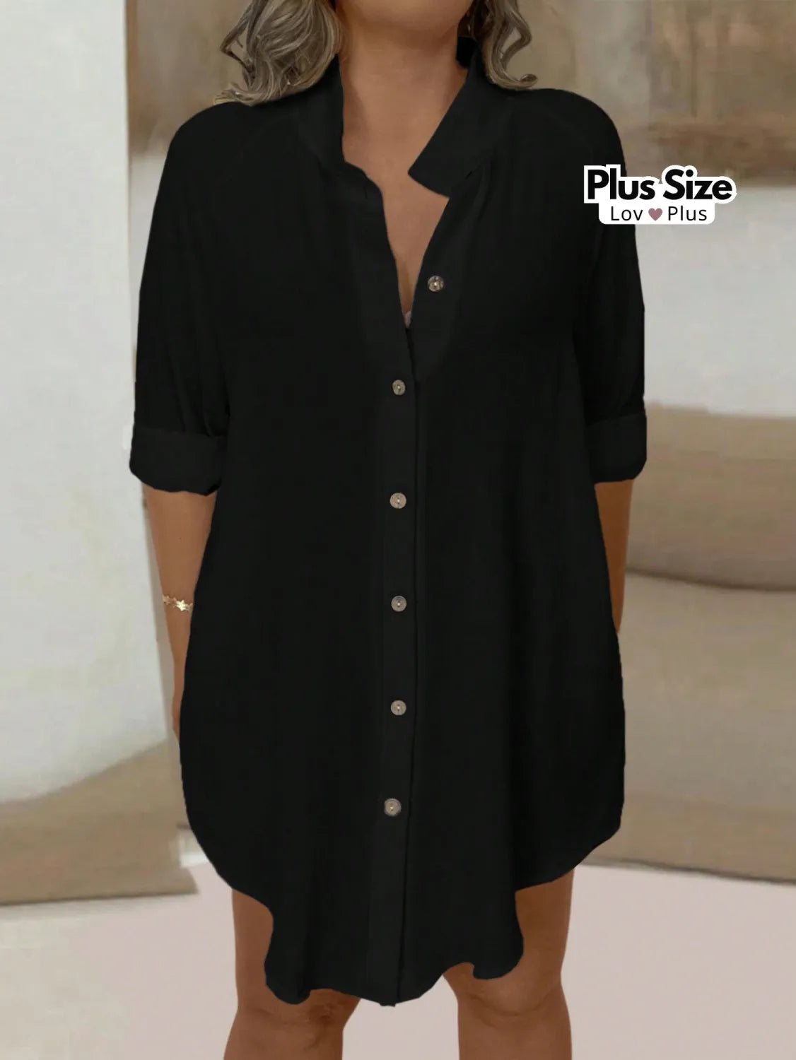 Maxi Blusa Preta Plus Size de Botões G / Preto Blusas Plus Size