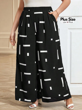 Pantalona com Bolsos Plus Size Estampada G / Preto Calças