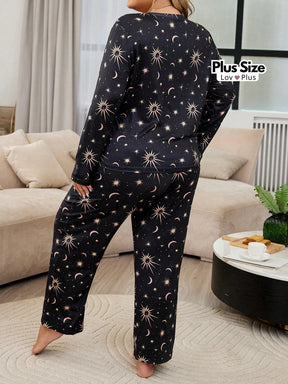 Pijama Feminino de Malha Fria Plus Size Noite Cósmica Pijamas Plus Size