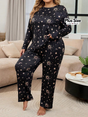 Pijama Feminino de Malha Fria Plus Size Noite Cósmica Pijamas Plus Size