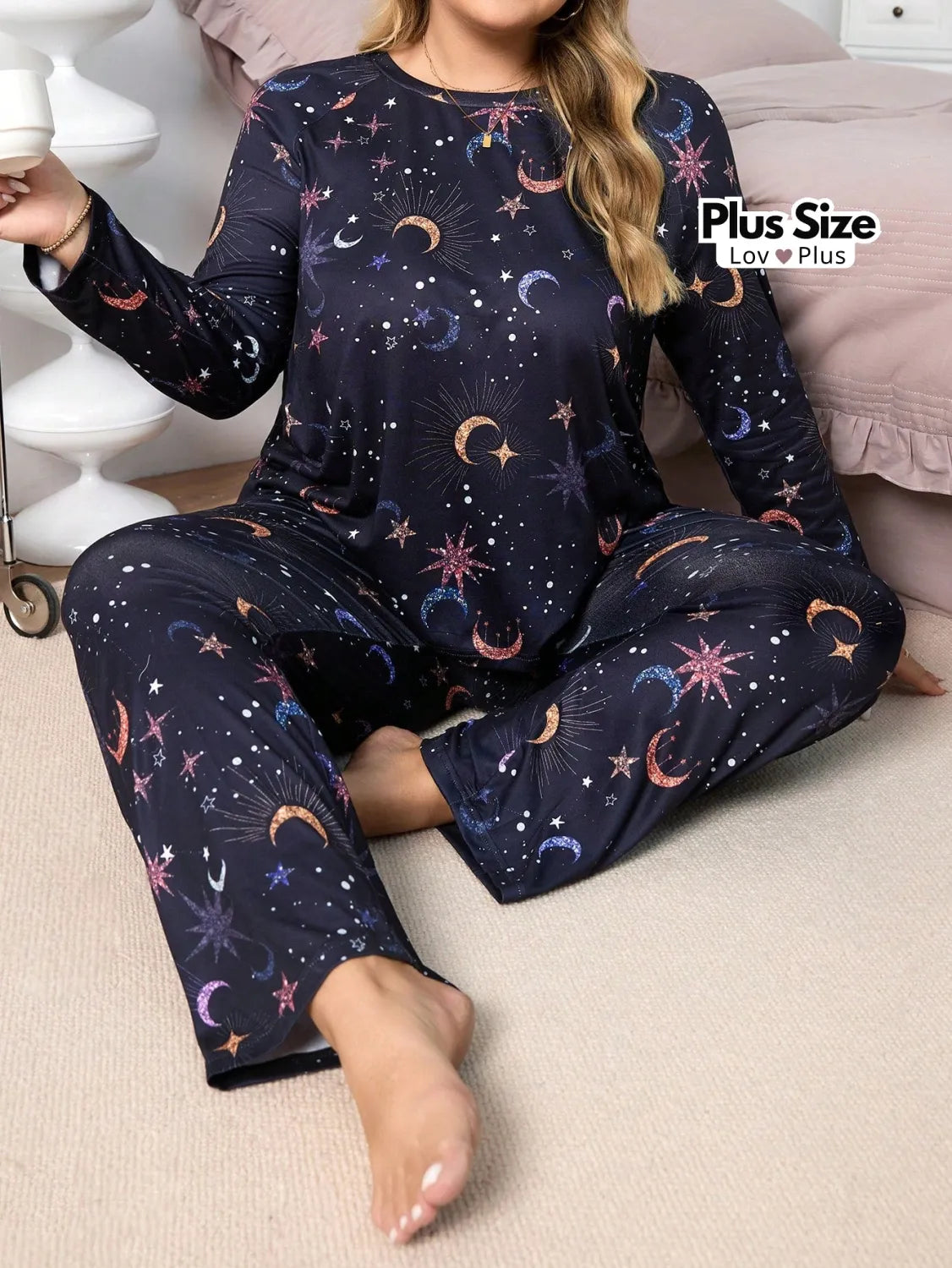 Pijama Feminino de Manga Comprida Plus Size Galáxia Pijamas Plus Size