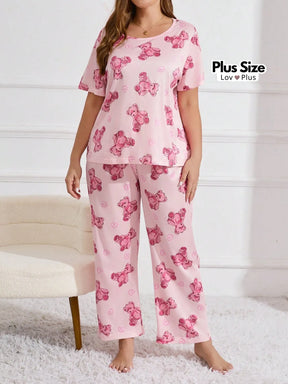 Pijama Feminino de Ursinhos Plus Size em Malha Fria Pijamas Plus Size