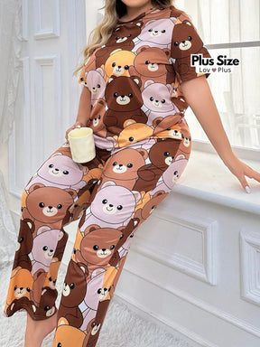 Pijama Feminino Plus Size Estampado 100% Confortável Pijamas Plus Size