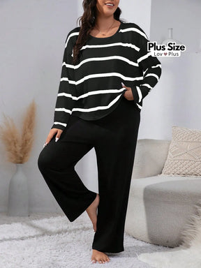 Pijama Feminino Plus Size Preto Listrado Confortável Pijamas Plus Size