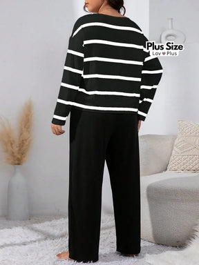 Pijama Feminino Plus Size Preto Listrado Confortável Pijamas Plus Size