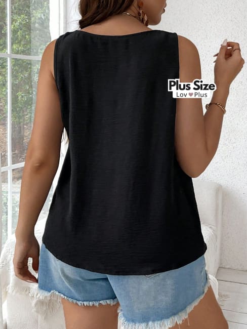 Regata Preta Plus Size Soltinha - Tags: Blusas Plus Size