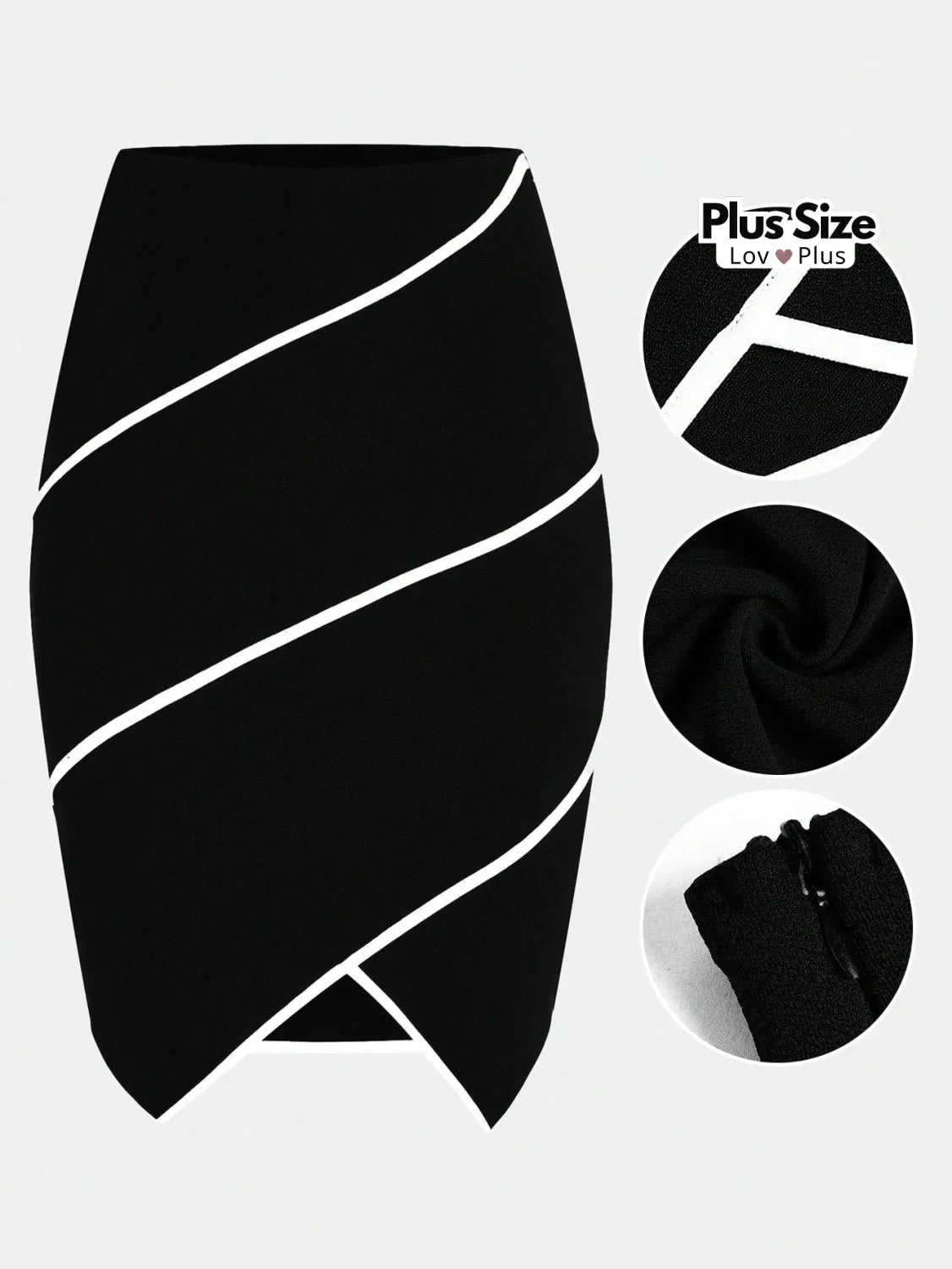 Saia Assimétrica Plus Size Elegante G / Preto e Branco Saias Plus Size