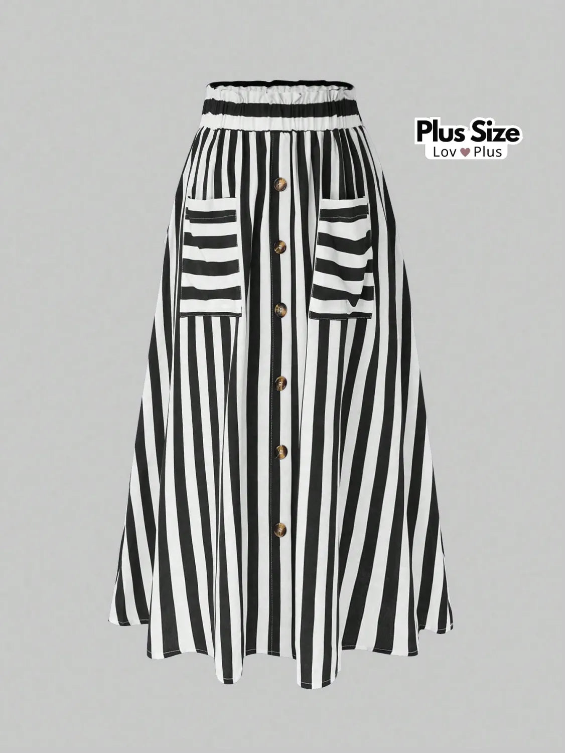Saia de Listras com Bolso Frontal Plus Size G / Preto e Branco Saias Plus Size