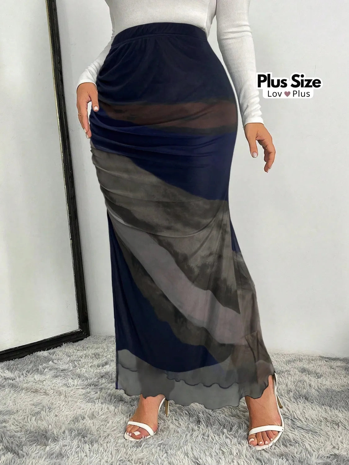 Saia Elegante Cintura Alta com Fenda Lateral G / Azul Saias Plus Size