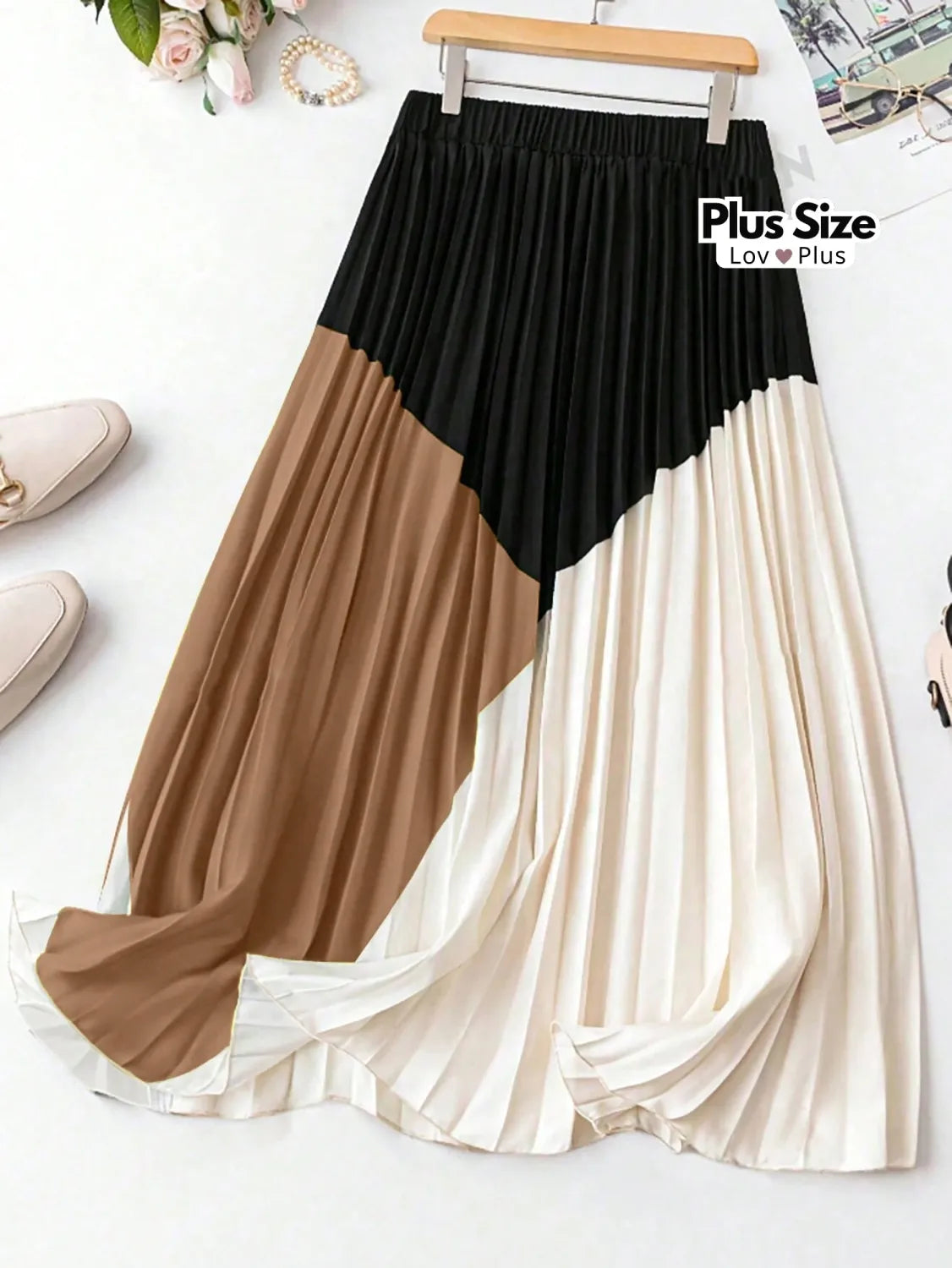 Saia Feminina Plissada Plus Size G / Caramelo Saias Plus Size