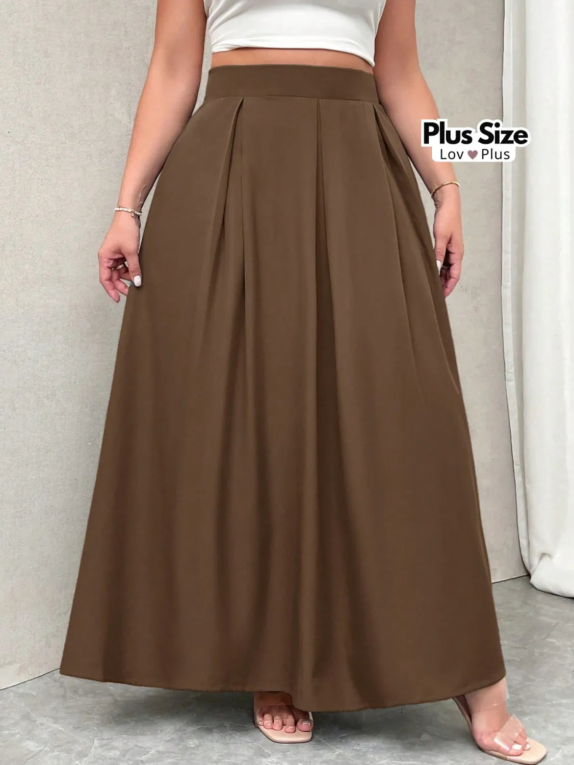 Saia Longa com Pregas e Bolso Plus Size G / Caqui Saias Plus Size