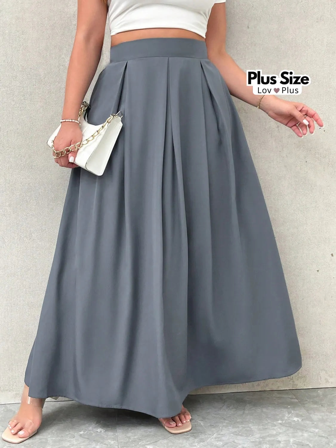 Saia Longa com Pregas e Bolso Plus Size G / Cinza Saias Plus Size