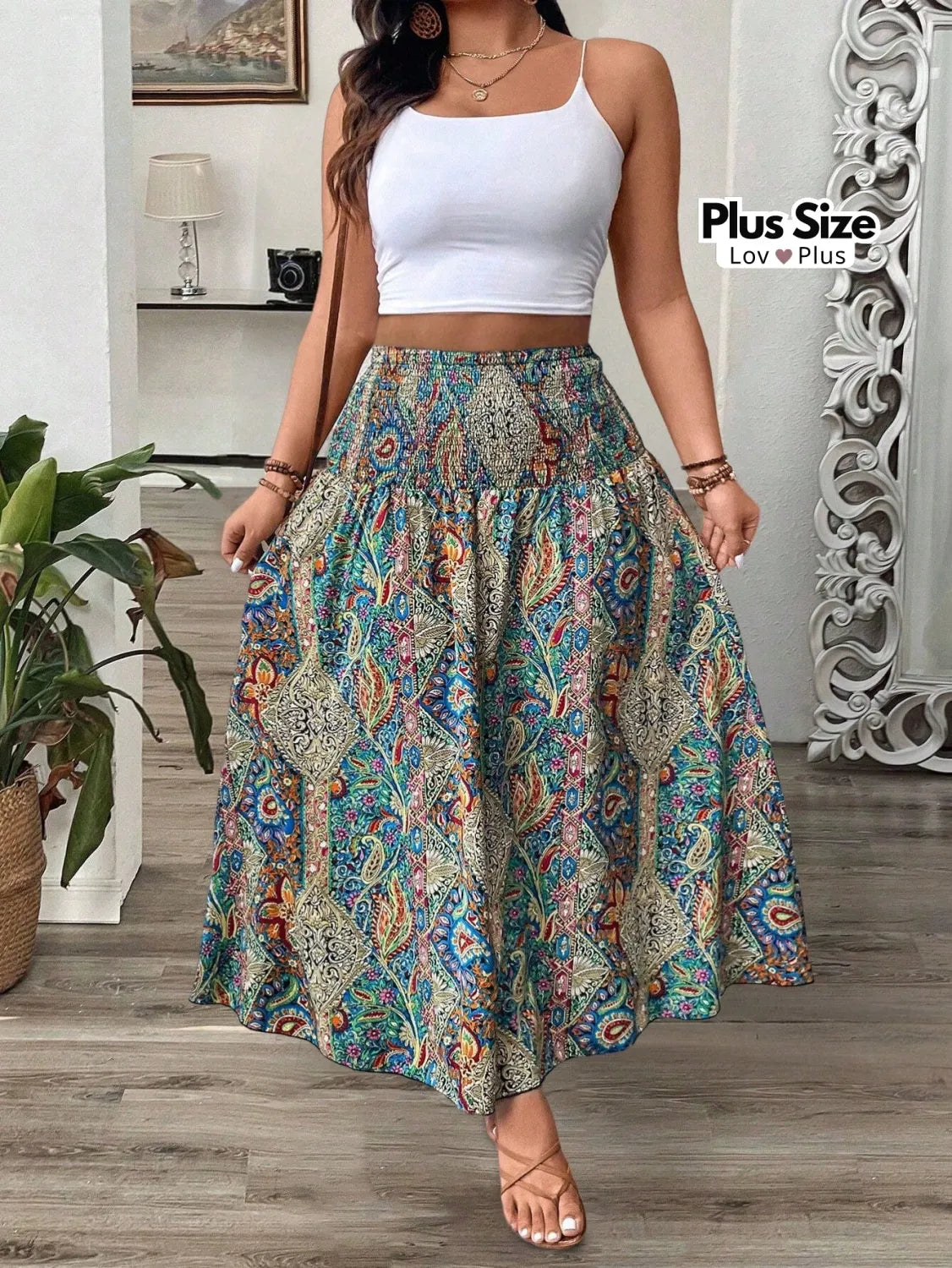 Saia Longa Estilosa Plus Size Cintura Alta G / Azulado Saias Plus Size