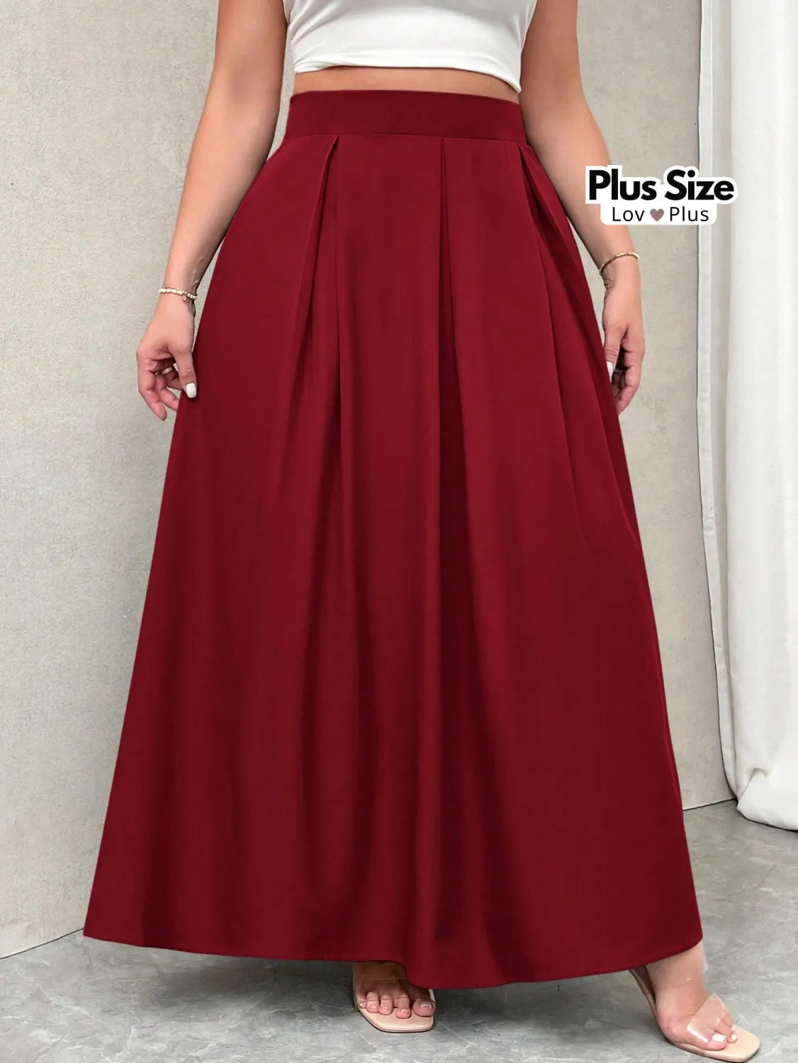Saia Longa Plus Size com Pregas e Bolso G / Vermelho Saias Plus Size
