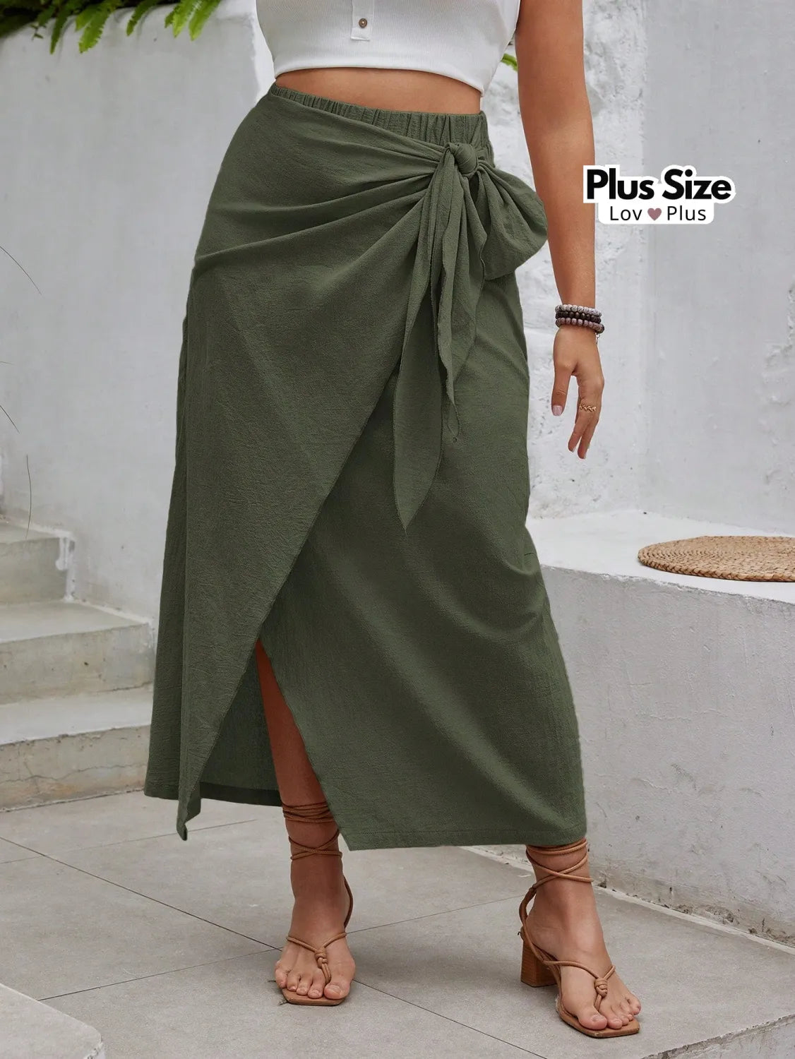 Saia Longa Transpassada Plus Size 100% Algodão G / Verde Saias Plus Size