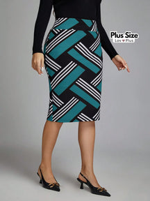 Saia Midi Estilosa Plus Size Cintura Alta G / Verde Escuro Saias Plus Size