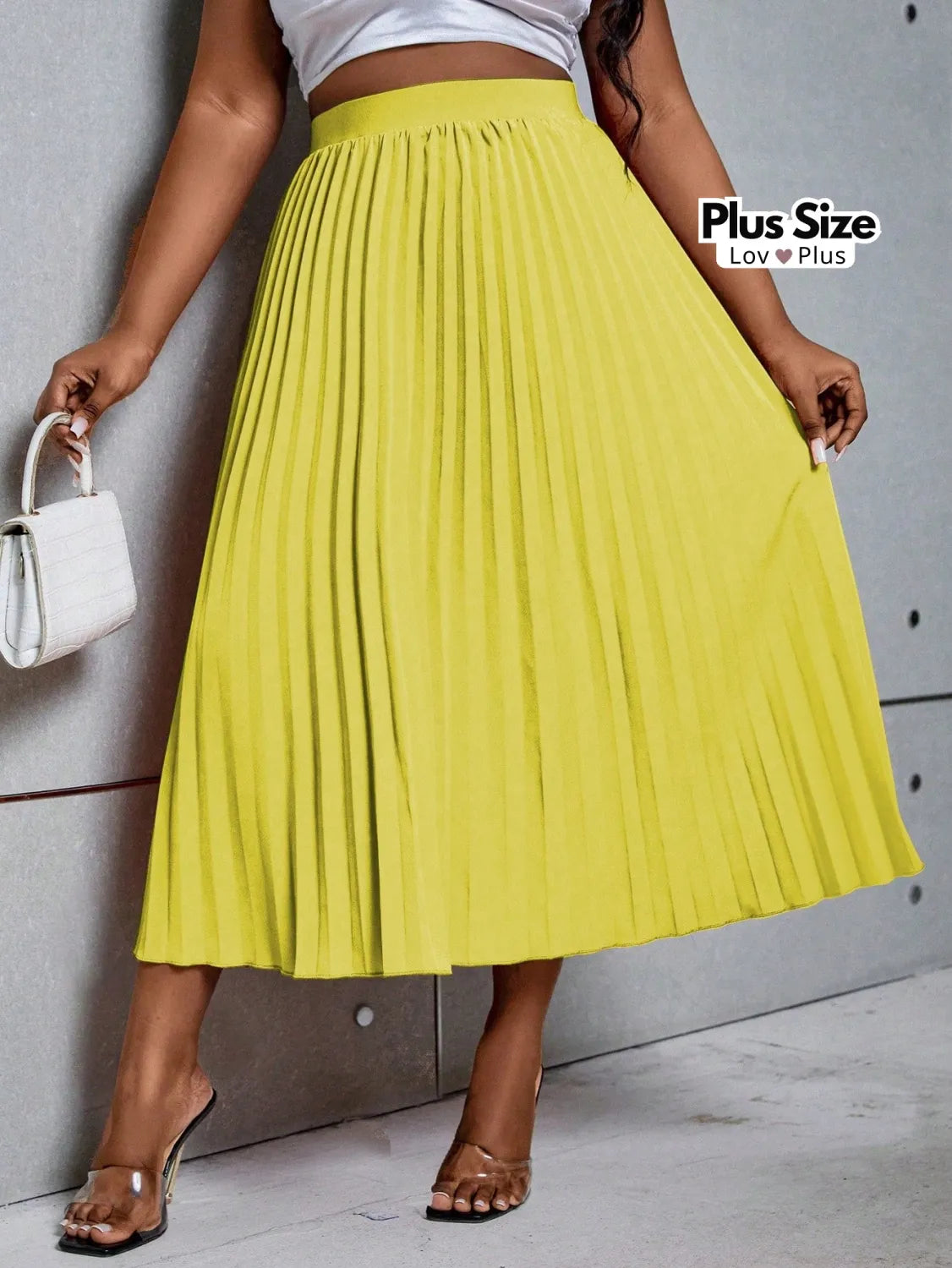 Saia Midi Plissada Elegante G / Amarela Saias Plus Size