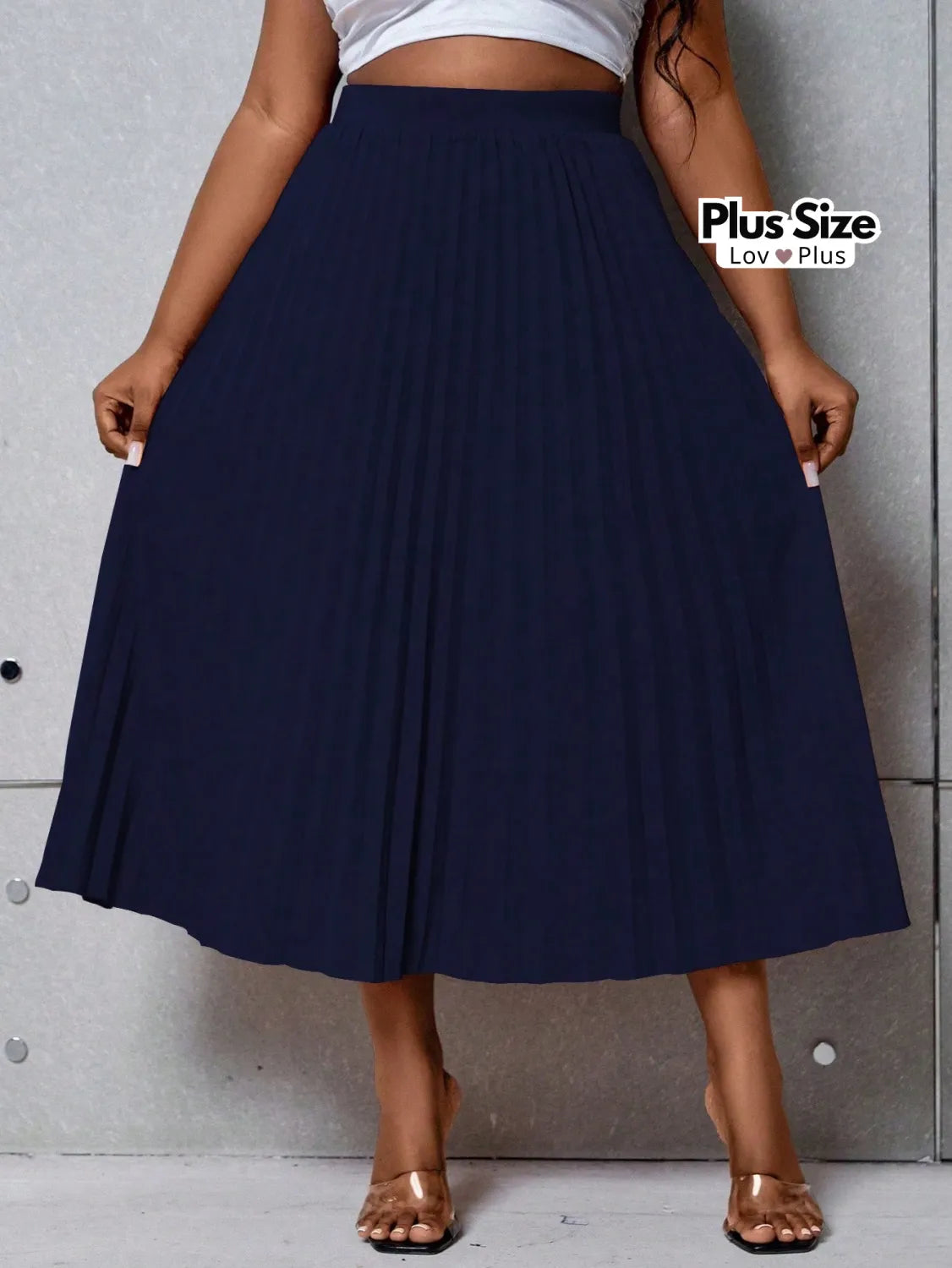 Saia Midi Plissada Elegante G / Azul-Marinho Saias Plus Size