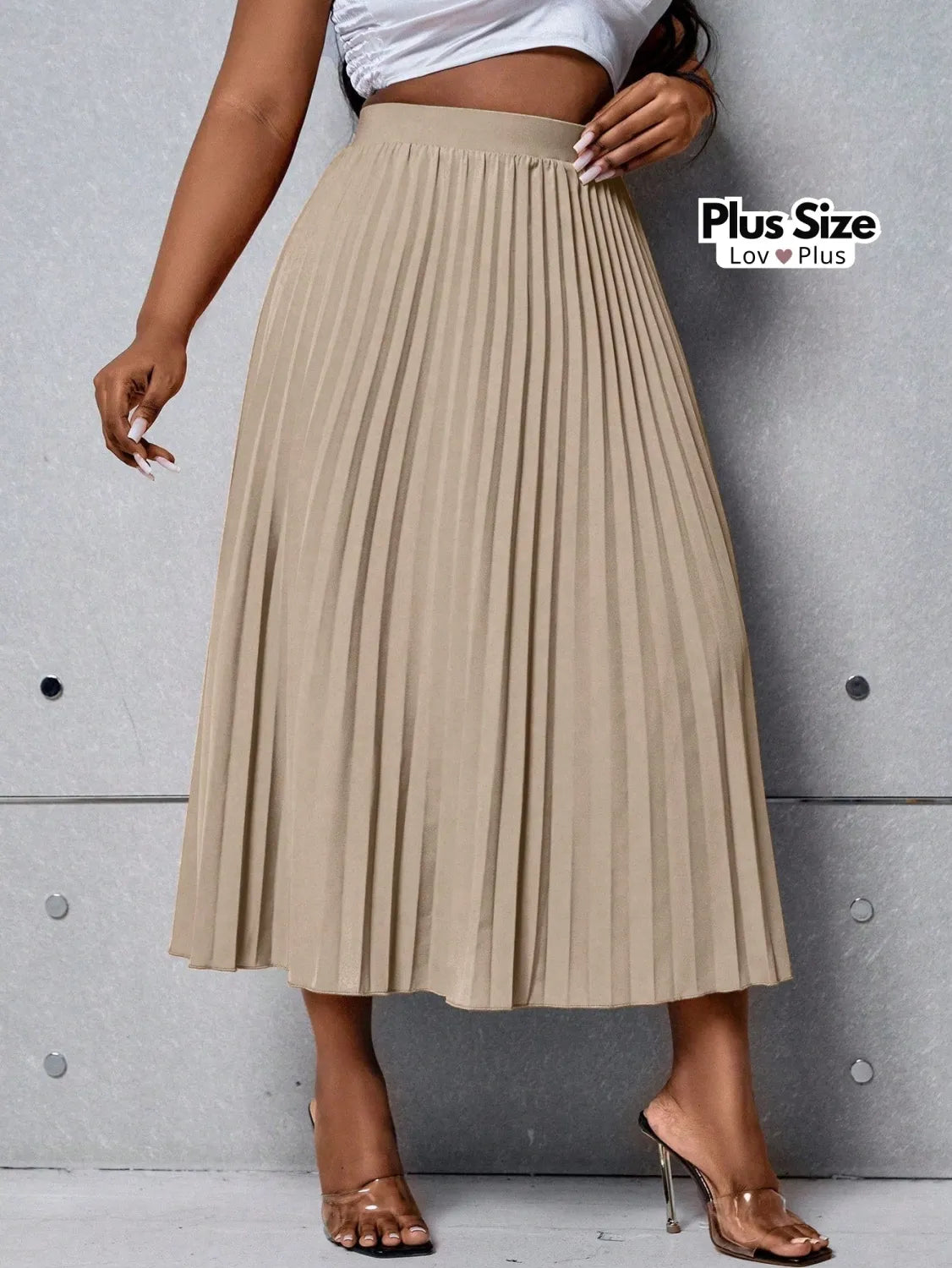 Saia Midi Plissada Elegante G / Bege Saias Plus Size