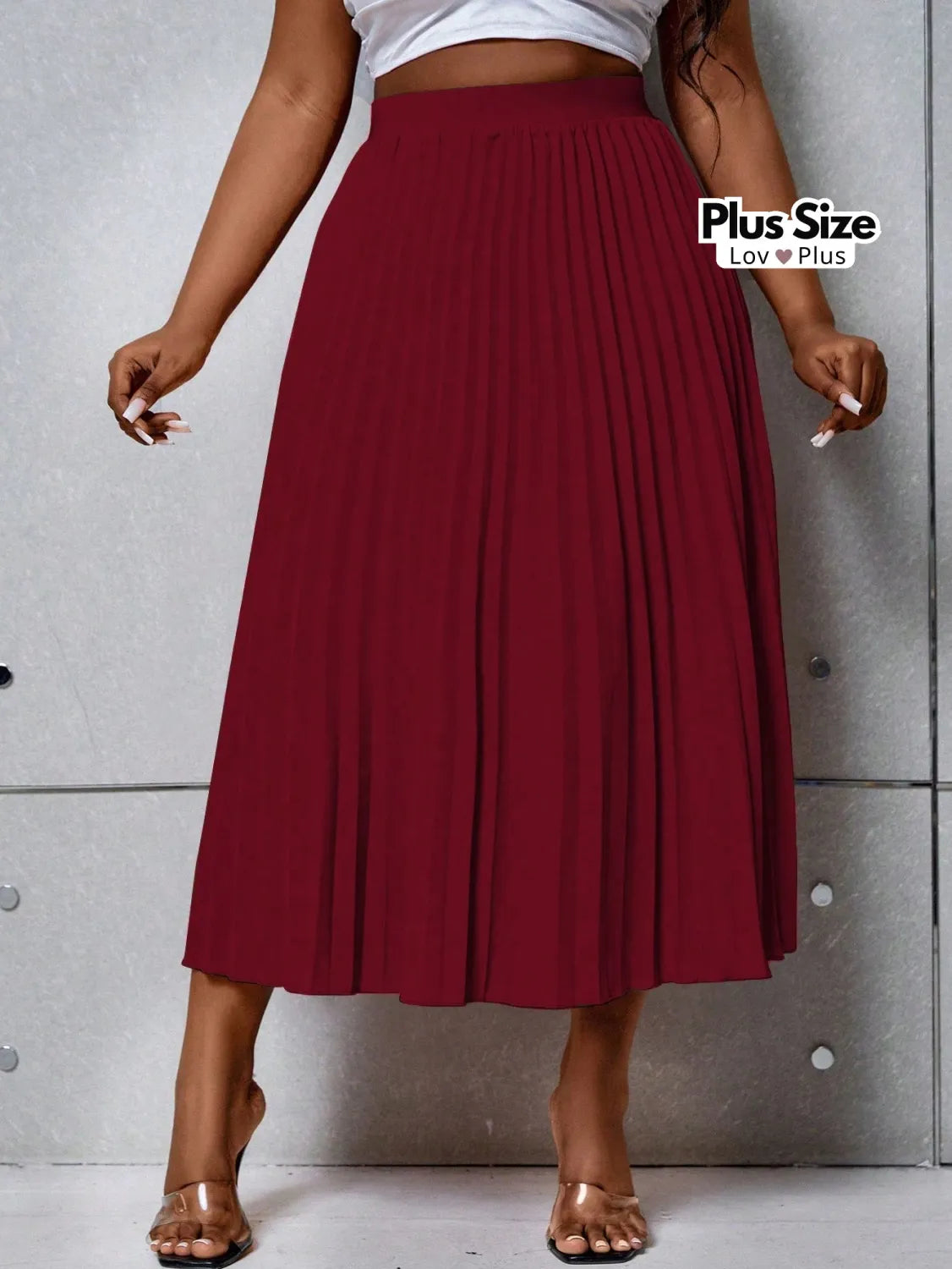 Saia Midi Plissada Elegante G / Vinho Saias Plus Size