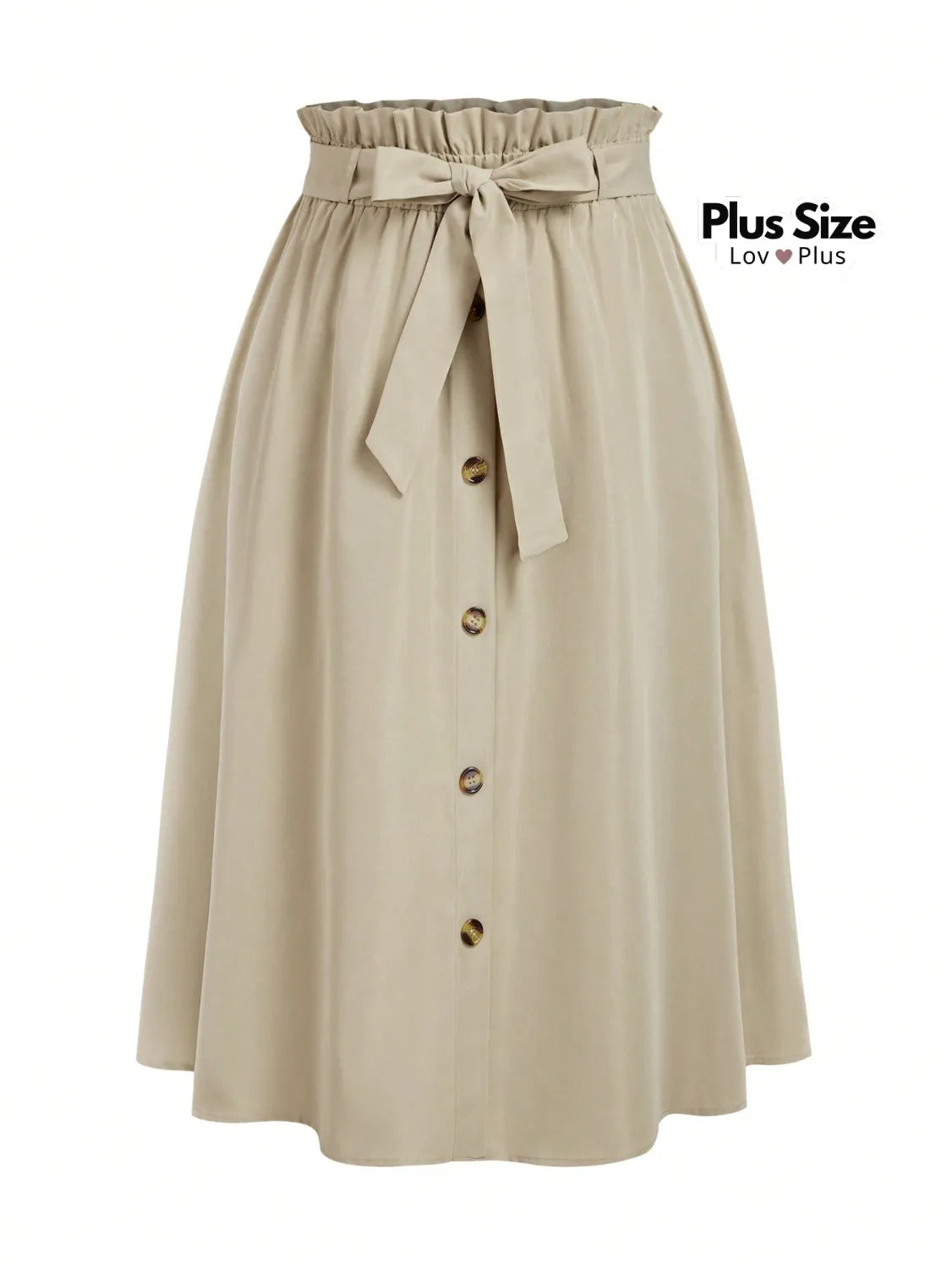 Saia Plus Size com Botões e Cinto de Laço G / Caramelo Saias Plus Size